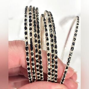 Vintage Y2K Bangle Bracelets Black Silver Tone Metal Set of 8 Retro